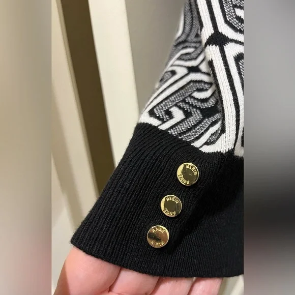 Anne Klein Black White Geometric Pattern Built In Tank Long Cardigan Sweater XL - Picture 3 of 8